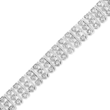 1.00ctw White Diamond Multi-Row Heart Sterling Silver Tennis Bracelet