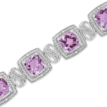 .925 Sterling Silver 7x7 mm Cushion Cut Amethyst and 1/10ctw Round
Diamond Tennis Bracelet