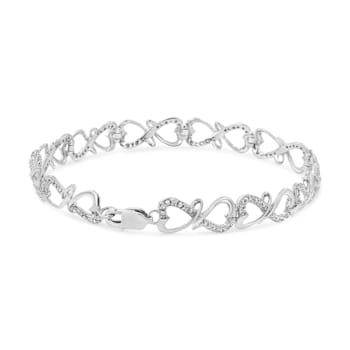 0.33ctw Round White Diamond Double Heart Sterling Silver Tennis Bracelet
