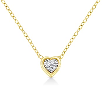 0.10ctw Miracle-Set Diamond Heart 10K Yellow Gold Over Sterling Silver Necklace
