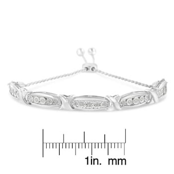 Sterling Silver Round-Cut Diamond X and Tapered Bar Miracle-Set Bolo Bracelet