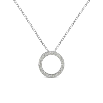 1/4ctw Round-Cut Diamond Open Circle Halo Sterling Silver Pendant
Necklace with 18" Chain
