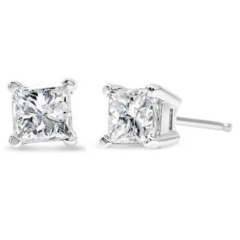 14K White Gold 1.0ctw Princess-Cut Square Near Colorless Diamond Classic
Solitaire Stud Earrings