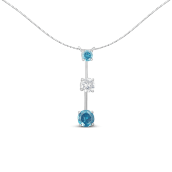 14K White Gold 1 1/2ctw White and Treated Blue Diamond Pendant With
Chain(H-I, I1-I2)