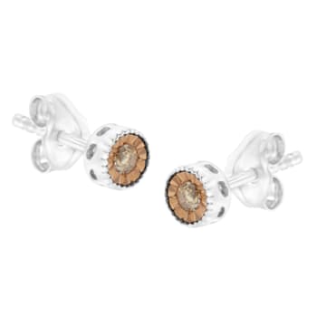 Sterling Silver 1/10ctw Round Brilliant-Cut Champagne Diamond
Miracle-Set Stud Earrings