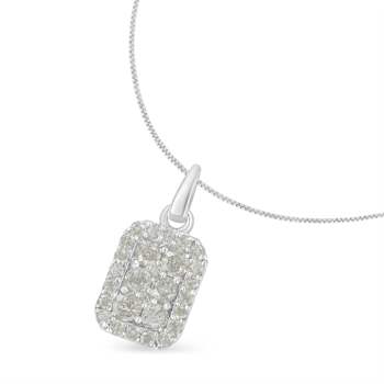 Sterling Silver 1.0ctw Diamond Block Pendant w\chain(I-J, I3-Promo)
