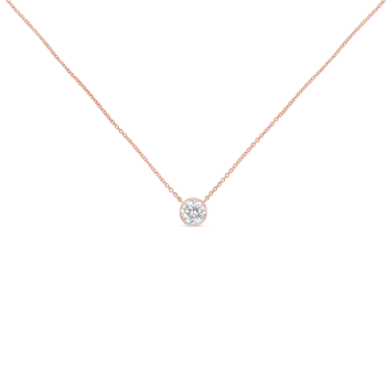 0.10ctw Diamond Bezel Set Solitaire 10K Rose Gold Necklace (H-I, SI2-I1)