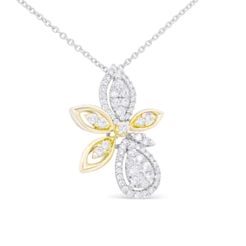 14K Two-tone Gold 5/8 Cttw Round Diamond Marquise Floral Necklace (H-I
Color, I1-I2 Clarity)