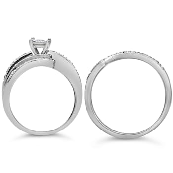 Sterling Silver 1/3ctw Diamond Crisscross Engagement Bridal Set