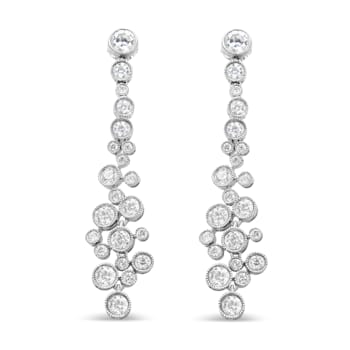 18K White Gold 3.15ctw Round Diamond Waterfall Drop Dangle Stud Earrings