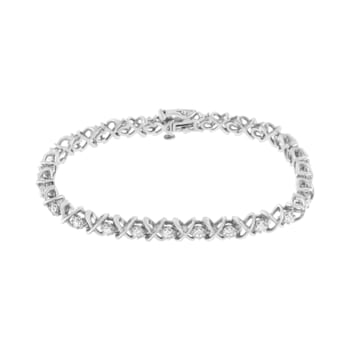 Sterling Silver 1.0ctw Brilliant Round-Cut Diamond "X" Link Bracelet