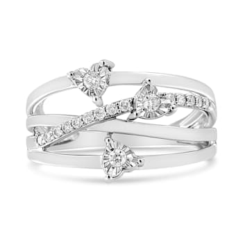 Sterling Silver 1/5ctw Miracle-Set Diamond Heart Cross-Over Bypass Ring
(I-J Color, I2-I3 Clarity)