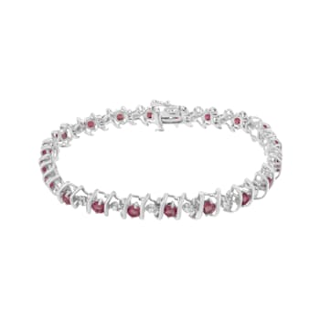 3.5 mm Lab Created Pink Tourmaline and 1/6 ctw Diamond Rhodium Over
Sterling Silver Tennis Bracelet
