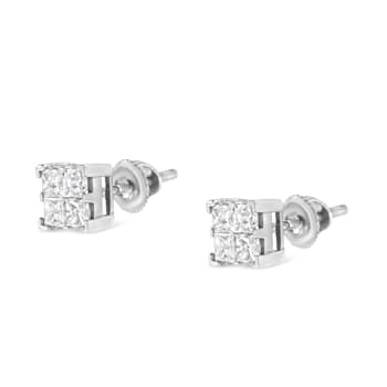 10K White Gold 3/4ctw Invisible Set Princess-Cut Diamond Composite
Square Stud Earrings