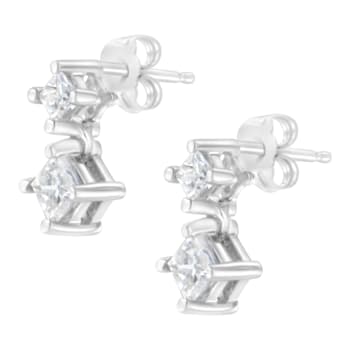 14K White Gold 3/4ctw Double Diamond Princess-Cut Stud Earrings