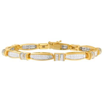 14K Yellow Gold 3.0ctw Princess and Baguette Cut Diamond Beaded Bracelet