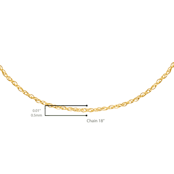 Solid 10K Gold 0.5mm Rope Chain Unisex Necklace - Size 18"