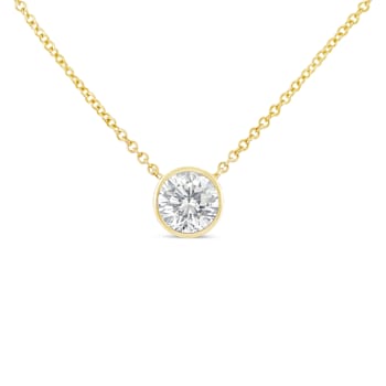 10K Yellow Gold 3/10ct Round Diamond Modern Bezel-Set Solitaire Necklace
(H-I Color, SI2-I1 Clarity)
