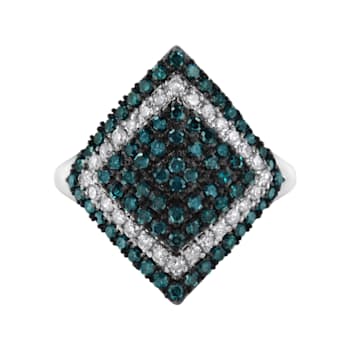 Sterling Silver 1.0ctw White and Treated Blue Diamond Rhombus Cocktail
Ring (Blue, I3)