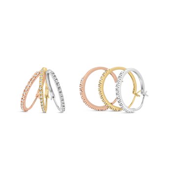 14K Tri-Toned Gold 1/3 Cttw Diamond Triple Hoop Earrings (I-J Color,
I2-I3 Clarity) - 22 MM