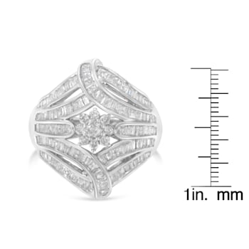 Sterling Silver 1-1/8ctw Mixed Cut Diamond 'Flower & Fern' Cluster
Ring (I-J Color, I2-I3 Clarity)