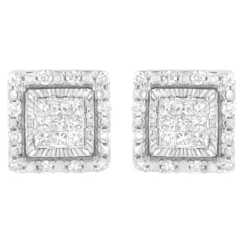 10K White Gold 1/2ctw Invisible Set Princess-Cut Diamond Square Stud Earring