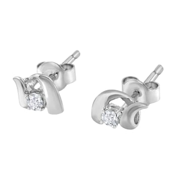 10K White Gold 1/10ctw Round Brilliant-Cut Diamond Espira Swirls
Solitaire Push Back Stud Earrings