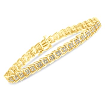 10K Yellow Gold Over Sterling Silver 2 Ctw Diamond Wave Tennis Bracelet