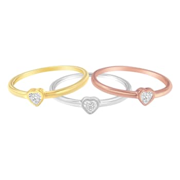 14K Gold Over Sterling Silver Diamond Heart Ring Set (1/6 Cttw, J-K
Color, I1-I2 Clarity)