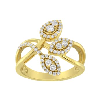 10K Yellow Gold 1/2ctw Round Diamond Crossover Triple Leaf Bypass Ring
(I-J Color, I1-I2 Clarity)