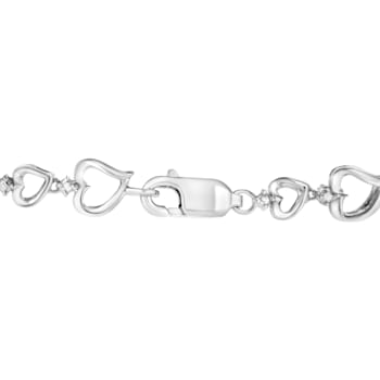Sterling Silver Prong Set Diamond Accent Alternating Heart Link Bracelet