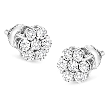 14K White Gold 1/2ctw Round-Cut Diamond Floral Stud Earrings