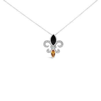 Sterling Silver Marquise Onyx and Citrine and Diamond Accent Fleur De
Lis Pendant Chain- 18"