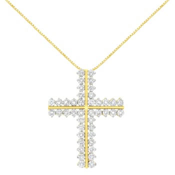 10K Yellow Gold 4.0ctw Diamond Two Row Cross 18" Pendant
w\chain(J-K Clarity, I1-I2 Color)