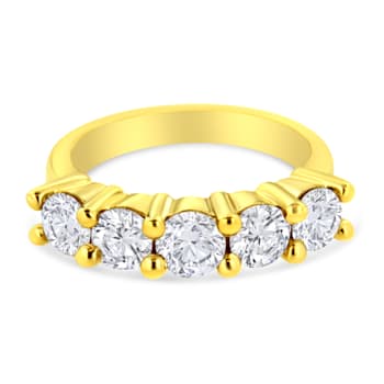 14K Yellow Gold Over Sterling Silver 2.0ctw Diamond 5 Stone Ring (J-K
Color, I1-I2 Clarity)