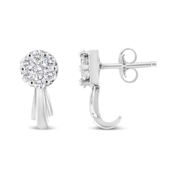 14K White Gold 3/4ctw Diamond Floral Cluster Drop and Dangle Stud Earrings