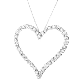 Sterling Silver 3.0ctw Round-Cut Diamond Open Heart Pendant w\chain(I-J
Color, I2-I3 Clarity) - 18"
