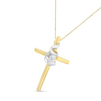 Diamond-Accented Spiral & Cross 10K Yellow & White Gold Pendant
Necklace with 18" Chain