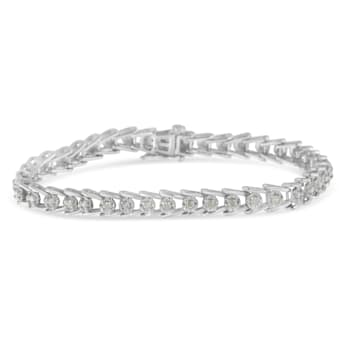 Sterling Silver 1.0ctw Rose-cut Diamond Wave link Bracelet