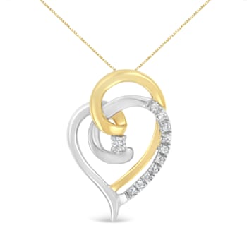 0.10ctw Diamond Accent 10K Yellow and White Gold Double Open Heart Necklace