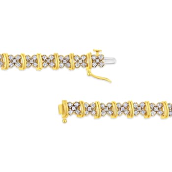 2.00ctw Round Diamond Cluster "X" 10K Yellow Gold Over
Sterling Silver Tennis Bracelet