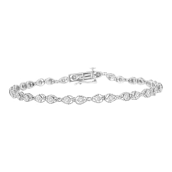 Sterling Silver .50ctw Miracle-Set Diamond Pear Shaped Link Bracelet