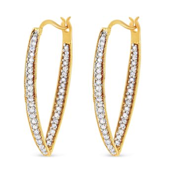 10K Yellow Gold 1/2ctw Round-Cut Diamond Modern Hoop Earrings