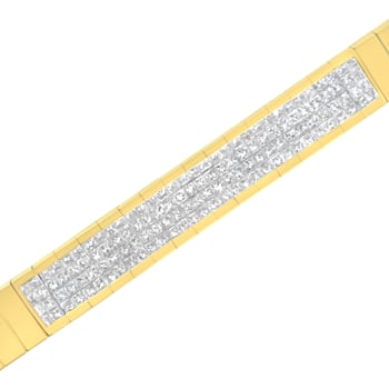 14K Yellow Gold 3 5/8ctw Invisible Set Princess-Cut Diamond ID Tennis Bracelet