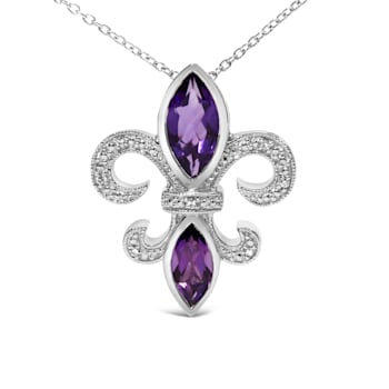 Sterling Silver Amethyst Marquise and Diamond Accent Fleur De Lis
Pendant Chain- Size 18"