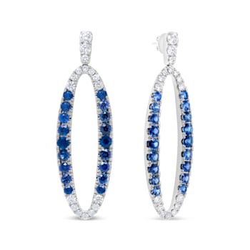 18K White Gold 1.11 Cttw Blue Round Diamond and Blue Sapphire Openwork
Oval Dangle Earrings