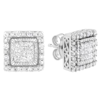 10K White Gold 1/2ctw Invisible Set Princess-Cut Diamond Square Stud Earring