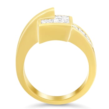 14K Yellow Gold 1 1/2ctw Channel-Set Mixed Cut Diamond Bypass Ring(G-H
Color, SI2-I1 Clarity)