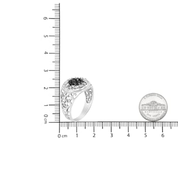 Sterling Silver 1/4ctw White and Black Diamond Halo Cluster Ring for Men
(I-J Color, I3 Clarity)