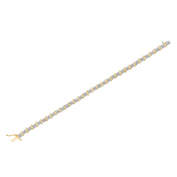 10K Yellow Gold Two-tone Over Sterling Silver 1.0 Cttw Diamond S-Curve
Link Tennis Bracelet, Size 7"